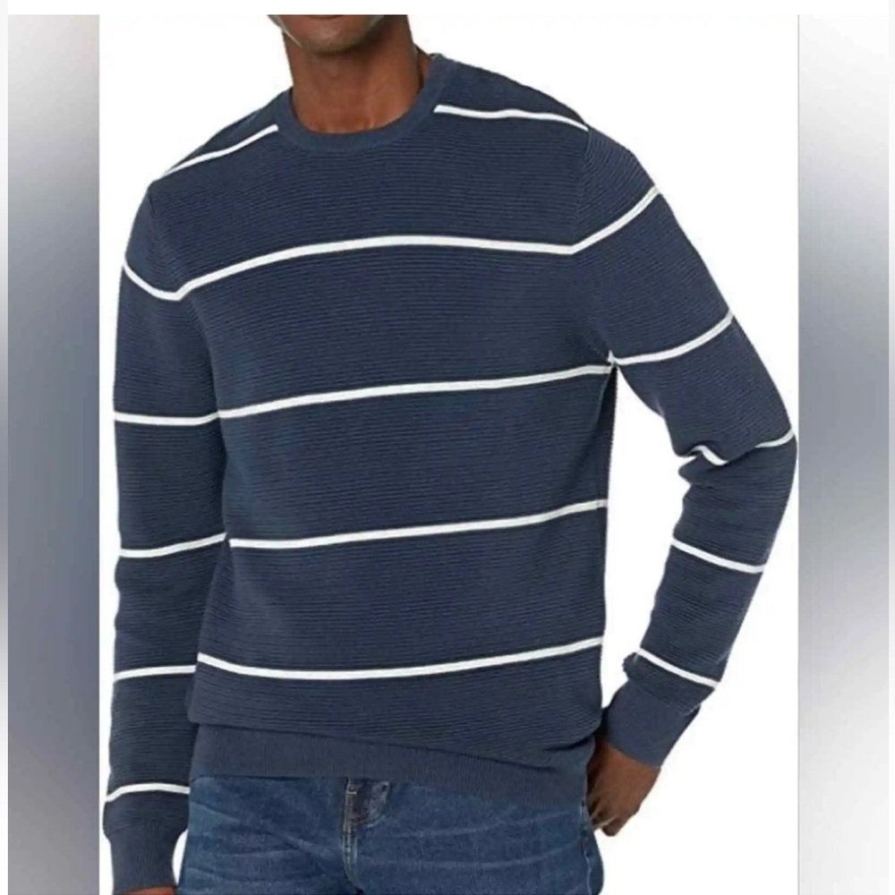 Goodthreads Cotton Navy Blue Striped Crewneck